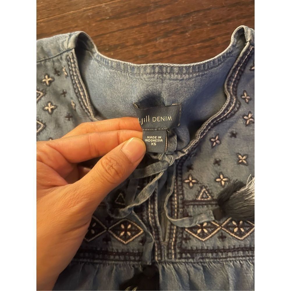 J Jill‎ denim embroidered peasant boho chambray mini dress size xs - Picture 7 of 8